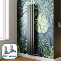 Elegant - 1600 x 300 mm Anthracite Vertical Column Rads Single Flat Panel Designer Radiators Super heat output + Angled Radiator Valves