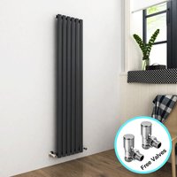 ELEGANT 1600 x 360 mm Anthracite Modern Vertical Column Designer Radiator Single Oval Panel Radiator Heater + Chrome Angled Radiator Valves