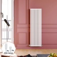 Elegant - 1600 x 480 mm Designer Vertical Column Radiator High Heat Output Single Oval Panel Heater Radiators + White Thermostatic Radiator Valves