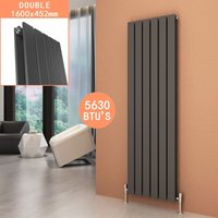 Elegant - 1600 x 452 mm Vertical Designer Double Flat Panel Column Radiator Anthracite Central Heating with Chorme Thermostatic Radiator Valves