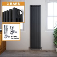 Elegant - 1800 x 470 mm Anthracite Modern Tall Bar Radiator Traditional 3 Column Radiator High Heat Output Radiator + Chrome Thermostatic Radiator
