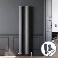 Elegant - 1800 x 470 mm Traditional Radiator Cast Iron Style Radiator Anthracite Triple Vertical Column Radiators 3 Column + Anthracite Thermostatic
