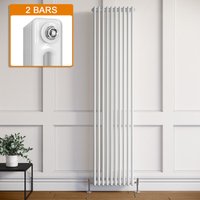 ELEGANT 1800 x 470mm Double Bar Traditional Vertical Column Radiator White with White Thermostatic Radiator Valves