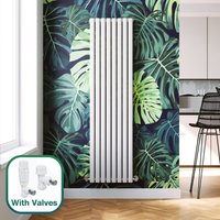 Elegant - 1800 x 480 mm White Efficient Vertical Column Designer Rads Double Panel Radiator Heater + White Thermostatic Radiator Valves