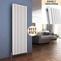 Elegant - 1800 x 590 mm Vertical Column Designer Radiator Double Oval Panel White Central Heating Radiators