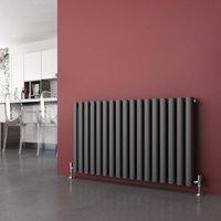 Elegant - 600 x 1003 mm Modern Efficient Column Designer Anthracite Radiator Double Oval Panel Radiator Heater + Chrome Thermostatic Radiator Valves