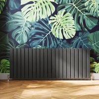 Elegant - 600 x 1596 mm Anthracite Horizontal Column Radiator Anthracite Double Flat Panel Radiator + Chrome Thermostatic Radiator Valves
