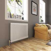 ELEGANT 600 x 830mm Double Bar Traditional Horizontal Column Radiator White with Angled Radiator Valves