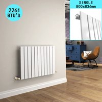 Elegant - 600 x 836 mm White Horizontal Radiator Double Column Single Flat Panel Central Heating Designer Bathroom Radiators + White Thermostatic