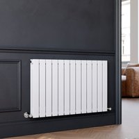 Elegant - 600 x 988 mm White Modern Column Radiator Double Flat Panel Designer Bathroom Radiators + Chrome Thermostatic Radiator Valves