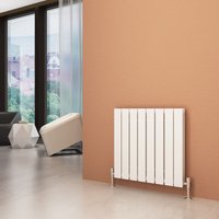 ELEGANT 600x608mm Designer Horizontal Radiator Double Flat Panel White Column Central Heating with Angled Radiator Valves