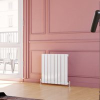 Elegant - 600x608mm Horizontal Designer Flat Panel Column Radiator White Central Heating with Angled Radiator Valves