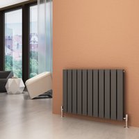 Elegant - 600x836mm Horizontal Designer Double Flat Panel Column Radiator Anthracite Central Heating with Chrome Thermostatic Radiator Valves