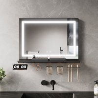 ELEGANT Anti-Fog LED Bathroom Mirror with Storage Shelf, 3 Color Lighting and Adjustable Lighting, 700×500, 4-Sided Light Strip