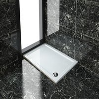 ELEGANT 1100 x 760 x 40 mm Rectangular Low Profile Shower Tray White Shower Base Tray for Shower Enclosure Bathroom with Waste Trap