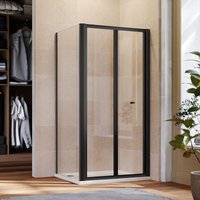 760mm Black Frame Bifold Shower Door Enclosure with 760mm Side Panel Folding Bathroom Glass Wet room - Elegant