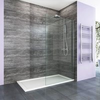 900mm Walk in Wetroom Shower Screen Enclosure 8mm Easy Clean Glass Frameless Shower Screen Panel Support Bar - Elegant