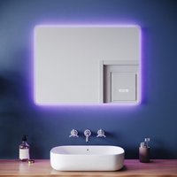ELEGANT Bathroom LED Mirror Wall Backlit Mirror with Shaver Socket Bluetooth Anti-Fog and 3 Lighting Modes, Square 800x600mm