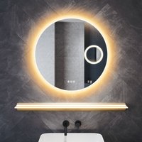 ELEGANT Bathroom LED Mirror with Bluetooth Anti-Fog and 3 Lighting Modes Magnifier Illuminated Frosted Glass Shelf, Round 700x700mm