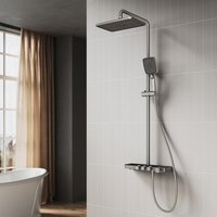 ELEGANT Bathroom Thermostatic Mixer Shower with Rotate Button and 3 Modes, Twin Square Head
