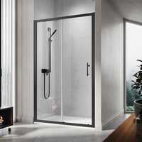 1200x900mm, 6mm Tempered Glass, Black Aluminium Frame, Sliding Shower Door Modern Bathroom SMC Tray + Waste Trap