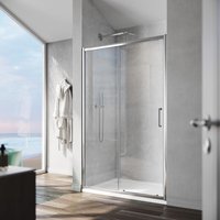 1200x900mm Sliding Door Shower Enclosure with smc Tray & Waste Trap (6mm, Black Aluminium Frame) - Elegant