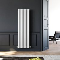 Elegant - Central Heating Radiator 1600 x 472mm Vertical White Single Panel Oval Column Rad + Angled Radiator Valves
