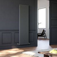 Elegant - Central Heating Radiator 1800 x 472mm Vertical Anthracite Double Panel Oval Column Rad + Angled Radiator Valves