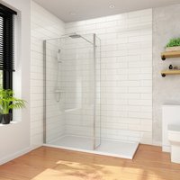 Frameless Wet Room 900mm Shower Screen Panel 8mm Easy Clean Glass Walk in Shower Enclosure with 300mm Return Panel and Support Bar - Elegant