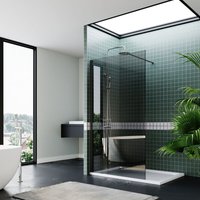 Frameless Wet Room Shower Screen Panel 8mm Easy Clean Glass Walk in Shower Enclosure 760mm Grey + Black Frame - Elegant
