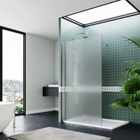 Frameless Wet Room Shower Screen Panel 8mm Easy Clean Glass Walk in Shower Enclosure 900mm Full Frosted + Chrome Frame - Elegant