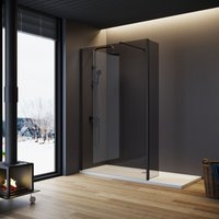 ELEGANT Grey Shower Door 700mm with Dark Flipper Panel Walk in Glass Bathroom Shower Enclosure Include Support Bar + Shower Tray 1100x700mm + Free