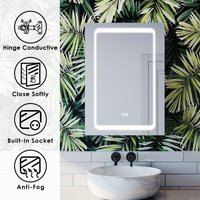 Elegant - Illuminated Cabinet with Light, Wall Mounted Illuminated Cabinet With Shaver Socket 500 x 700mm Touch Switch and Anti-foggy Switch,