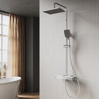ELEGANT Thermostatic Mixer Shower with Button and 3 Modes Twin Square Head, Chrome Stainless Steel