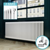Elegant - Traditional Horizontal Radiator White Double Radiator Central Heating Column Rads With Valves 600 x 1484 mm