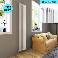 Elegant - Traditional Radiator Cast Iron Style Radiator White Double Vertical Column Rads 1800 x 372 mm
