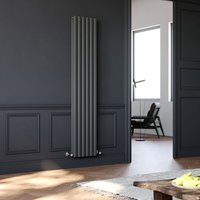 Elegant - Vertical Column Designer Radiator Anthracite Oval Double Panel Rad 1800 x 354mm + Angled Radiator Valves