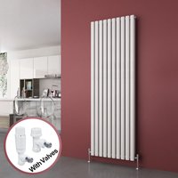 Elegant - Vertical Column Designer Radiator White Oval Double Panel Rad 1800 x 590mm + White Thermostatic Radiator Valves