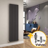 Elegant - Vertical Column Radiator 1800 x 452 mm Anthracite Single Flat Panel Designer Bathroom Radiator + Chrome Thermostatic Radiator Valves