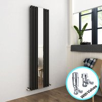 Elegant - Vertical Mirror Radiator 1800 x 500mm Designer Anthracite Oval Column Panel Heating Rad with Chrome Thermostatic Radiator Valves