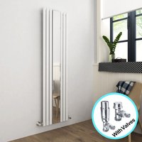 Elegant - Vertical Mirror Radiator 1800 x 500mm Designer White Oval Column Panel Heating Rad with Chrome Thermostatic Radiator Valves