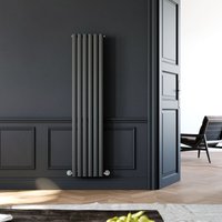 ELEGANT Vertical Radiator 1600 x 354mm Single Panel Designer Anthracite Oval Column Heating Rad with Angled Radiator Valves