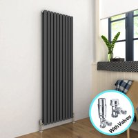 Elegant - Vertical Radiator 1800 x 590mm Double Panel Designer Anthracite Oval Column Heating Rad with Chrome Thermostatic Radiator Valves