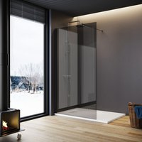 Walk in Shower Door Wet Room Screen Glass Tempered Safety Glass 800 x 1900mm Grey + Black Frame 8mm Glass - Elegant
