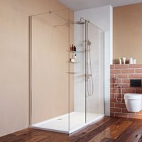 700+800mm Shower Screen, 6mm Tempered Toughened Glass with 300mm Return Panel + 800x1200mm smc Tray and Waste Trap