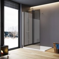 Walkin Shower Screen Wet Room 8mm Easy Clean Safety Glass Bath Panel Grey,1100mm,Chrome Support Bar - Elegant