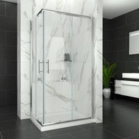 900 x 700 mm Sliding Shower Door and Screen 6mm Safety Tempered Glass Corner Entry Shower Enclosure with Tray and Riser Kit - Elegant