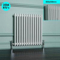Elegant - 600 x 599 mm Rads Traditional Radiator Cast Iron Style Horizontal Radiator White Triple Horizontal Column Rads
