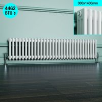 Elegant - Traditional Radiator Cast Iron Style Horizontal Radiator White Triple Horizontal Column Radiators 300 x 1400 mm