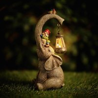 Elephant Solar Garden Ornaments With Lanterns - 28cm Elephant Garden Statues Outdoor Figurines With Solar Powered LED Lights For Garden Decor Durable